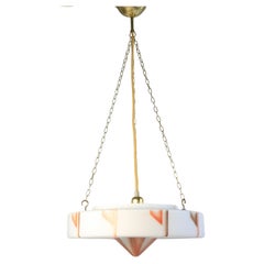 Original Art Deco Glass Hanging Light, Lamp, Glass, geometric pattern1940s