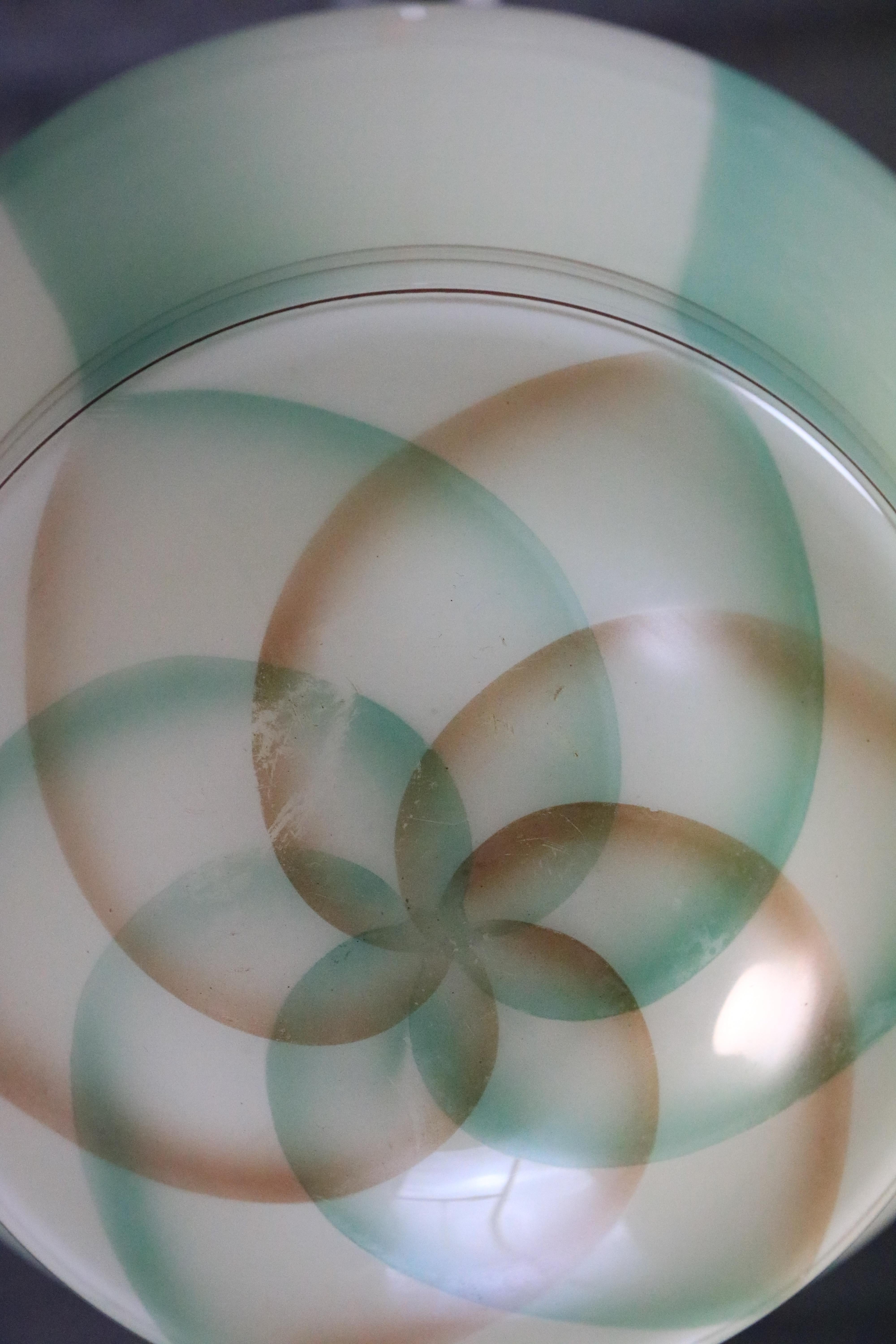 Original Art Deco Glass Hanging Light, Lamp, Green Glass / Brass, 1920s For Sale 4