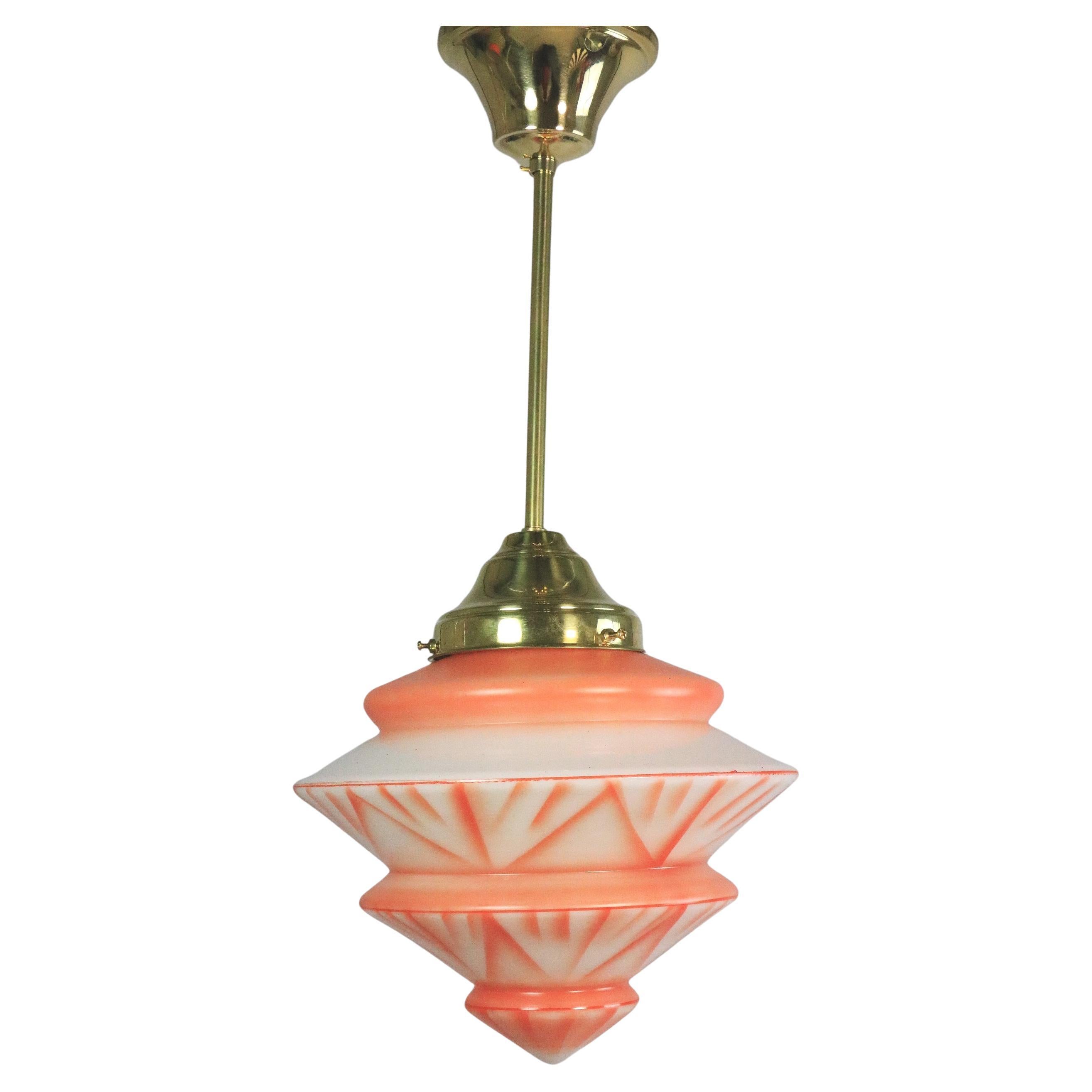 Original Art Deco Glass Hanging Light, Lamp, very decorative, 1920s