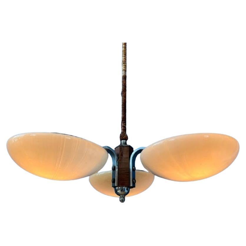 Original Art Deco Glass Pendant Lamp, 1970s For Sale
