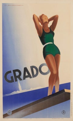 Original Art Deco Grado Italy Travel Poster by Dudovich