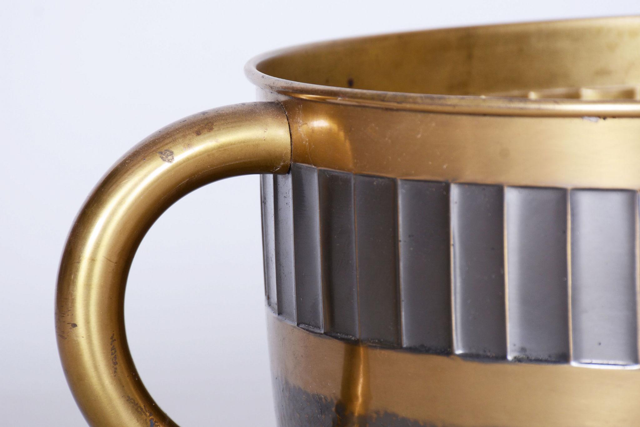Metal Original Art Deco Jardiniere, Professionally Cleaned Brass, Czech, 1910s For Sale