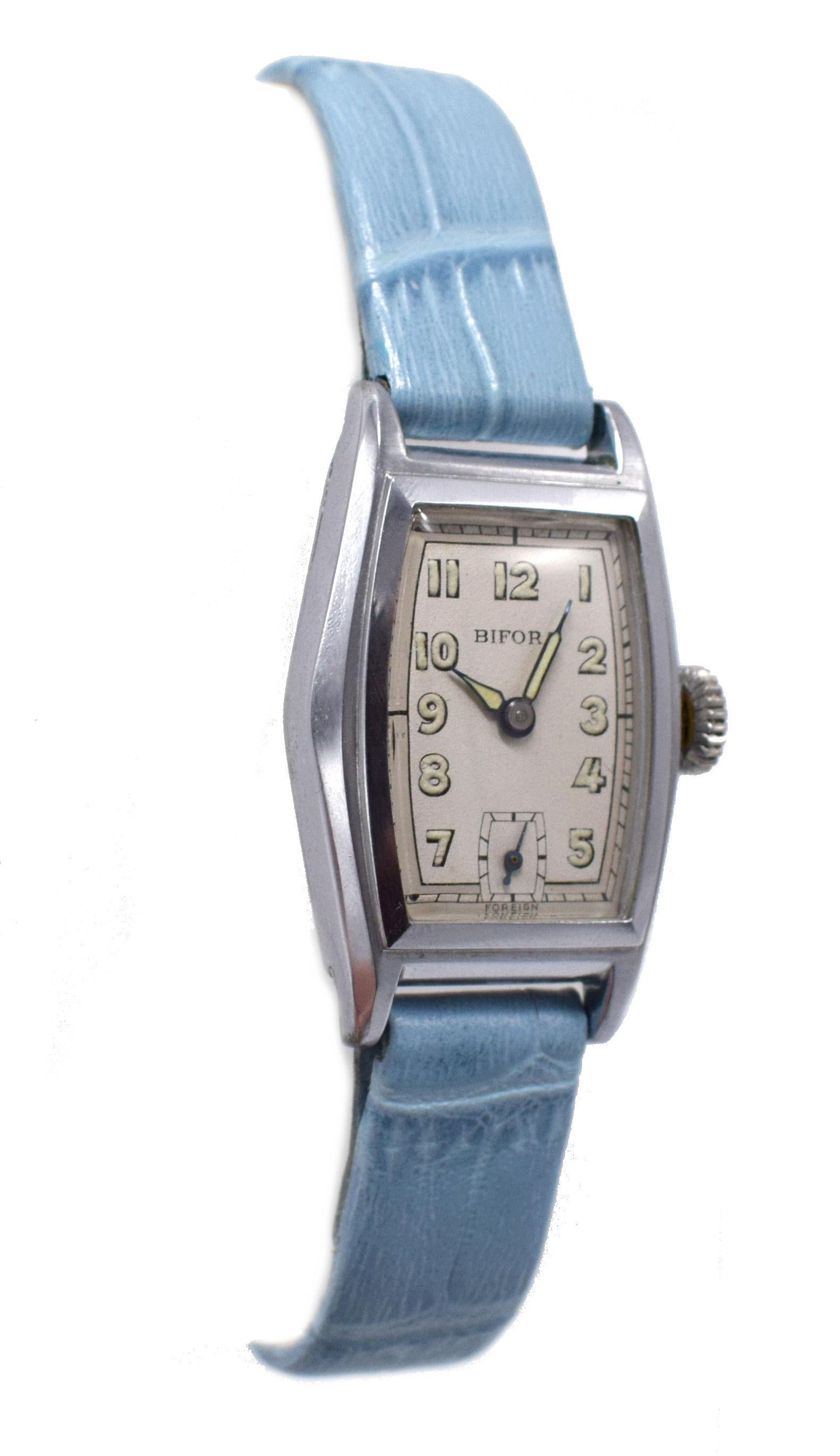 Original Art Deco Ladies Chrome Wristwatch Old /New Stock, circa 1930 6