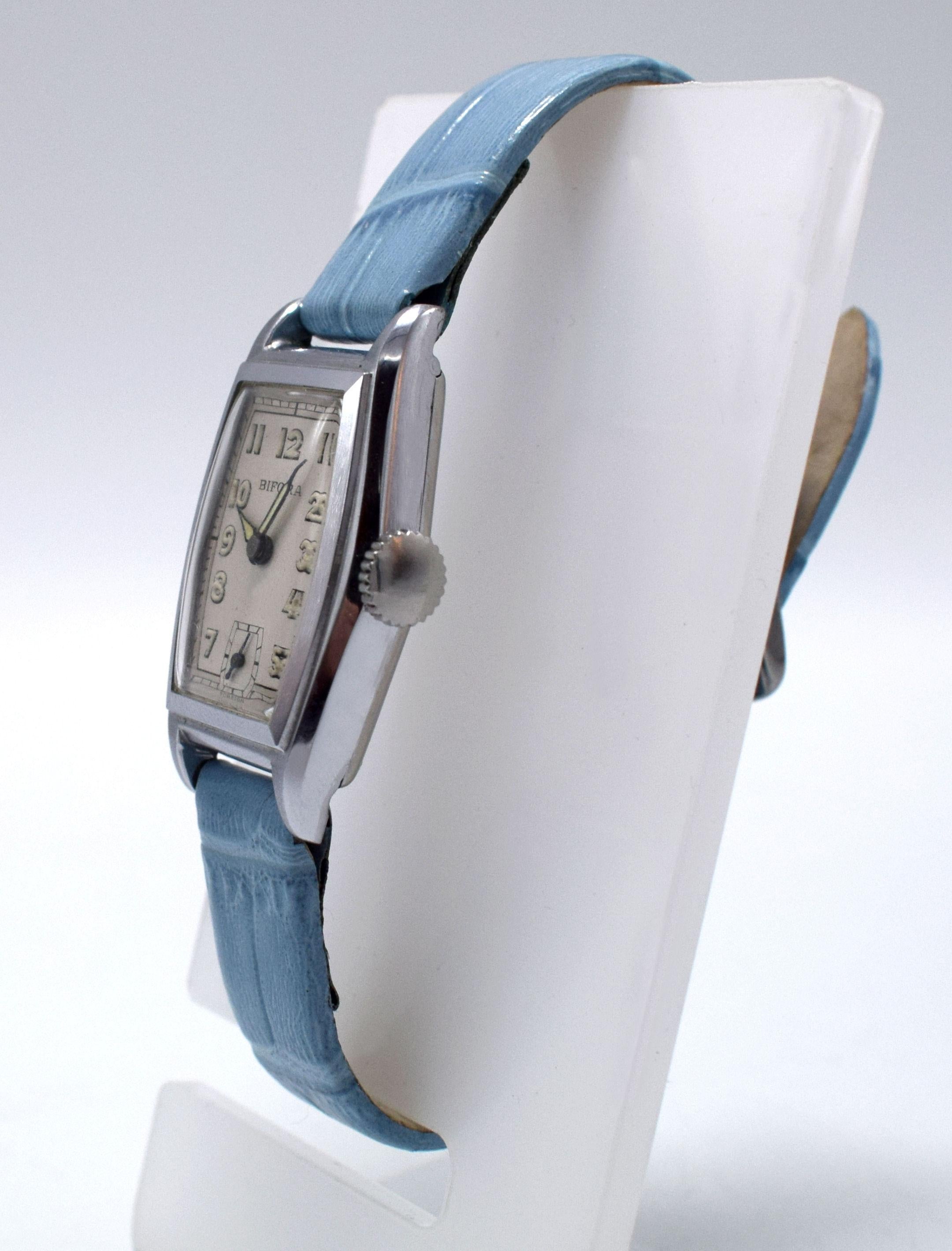 Original Art Deco Ladies Chrome Wristwatch Old /New Stock, circa 1930 7