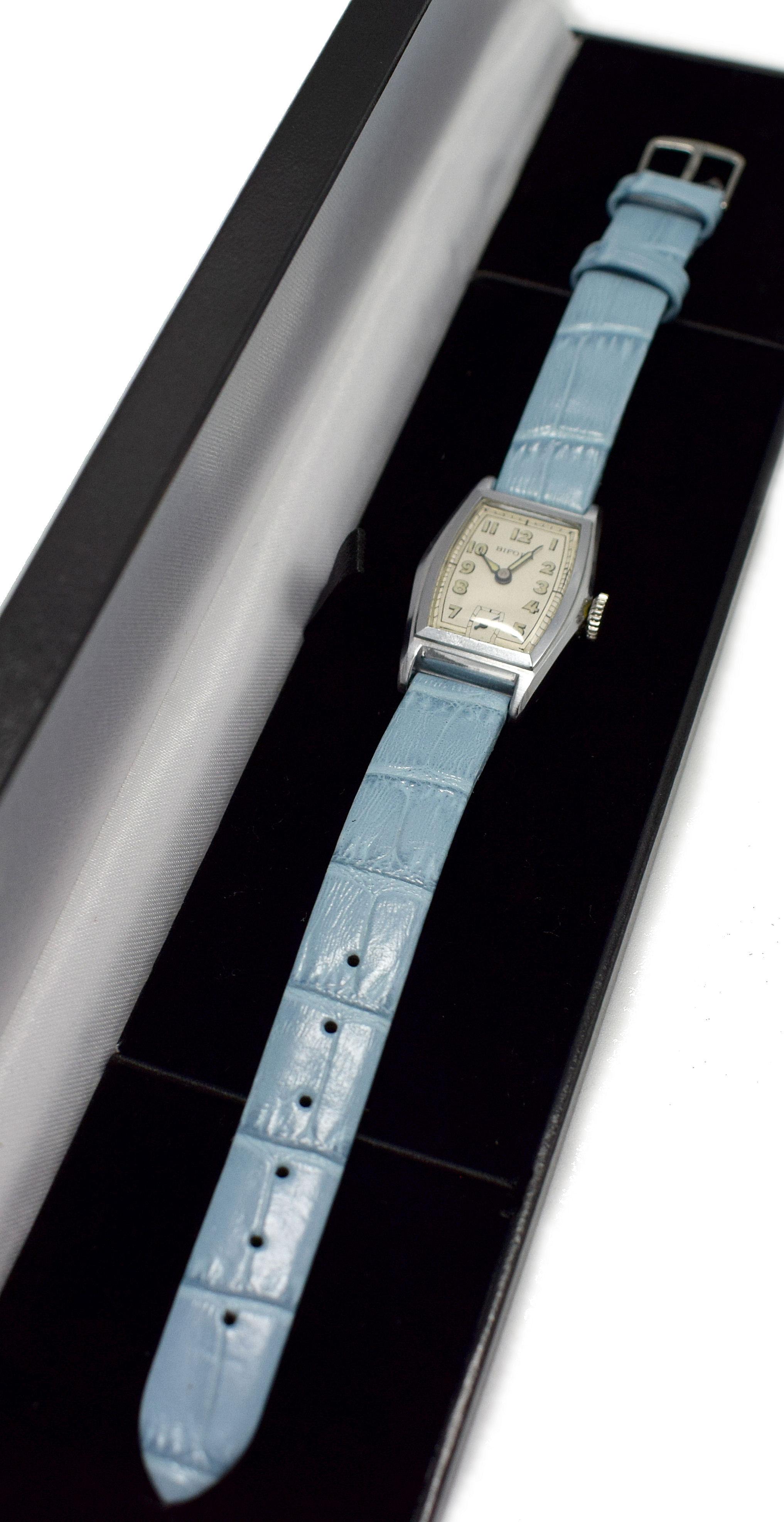 Original Art Deco Ladies Chrome Wristwatch Old /New Stock, circa 1930 2
