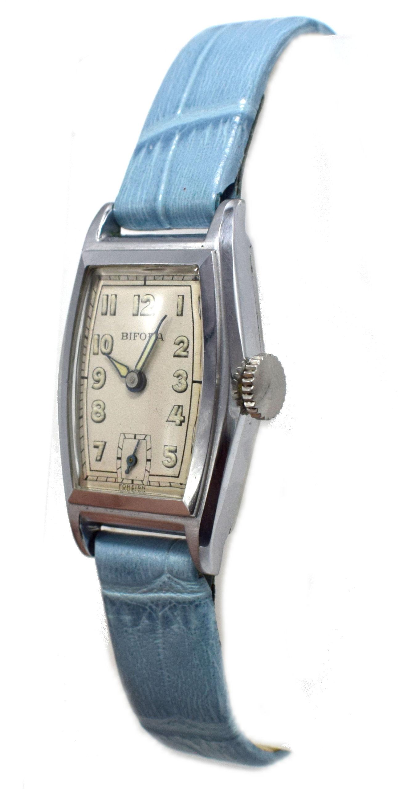 Original Art Deco Ladies Chrome Wristwatch Old /New Stock, circa 1930 5