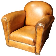 Original Art Deco Leather Club Armchair