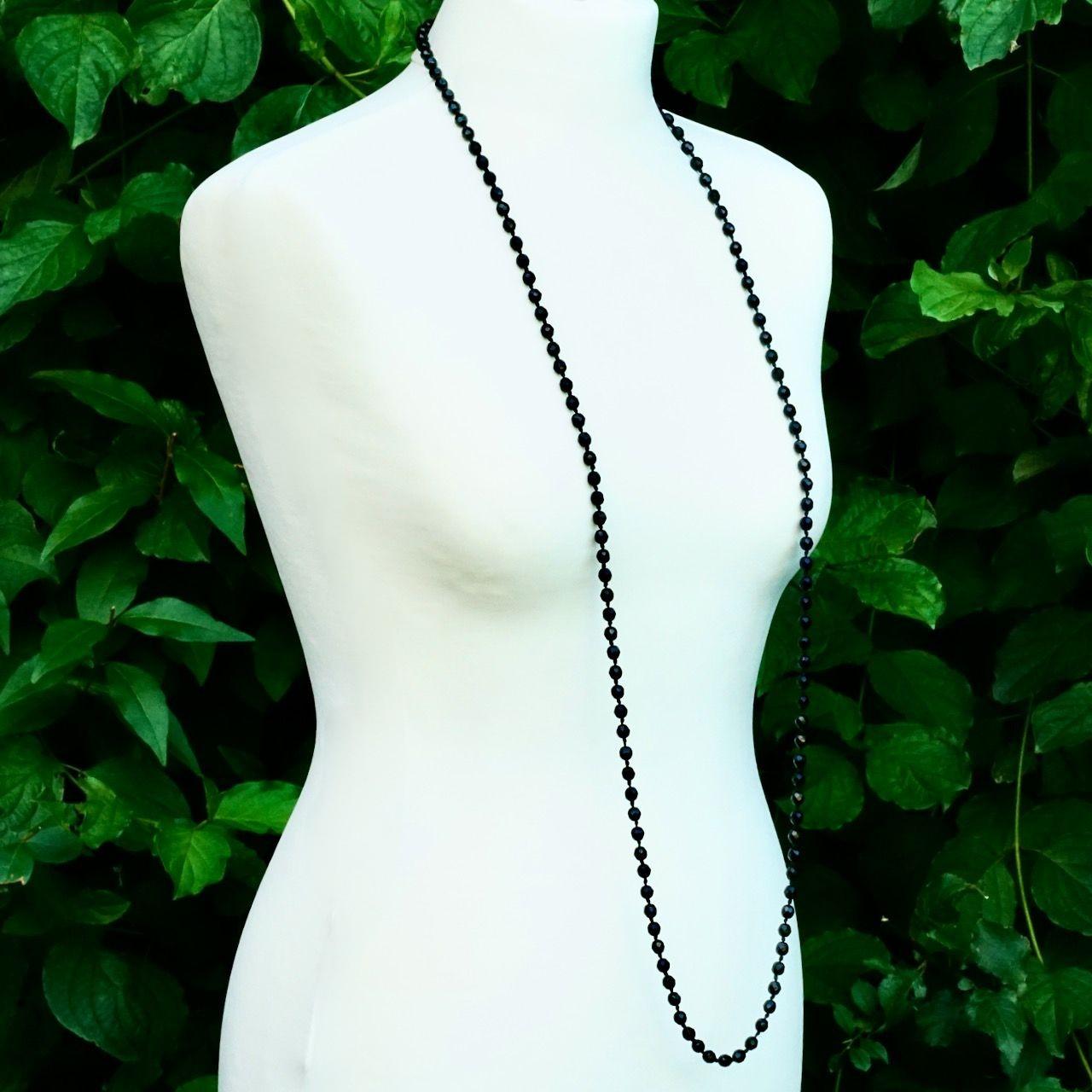 Women's or Men's Original Art Deco Long Hand Cut French Jet Beads Flapper Necklace circa 1920s For Sale