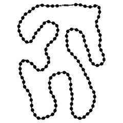 Original Art Deco Long Hand Cut French Jet Beads Flapper Necklace circa 1920s