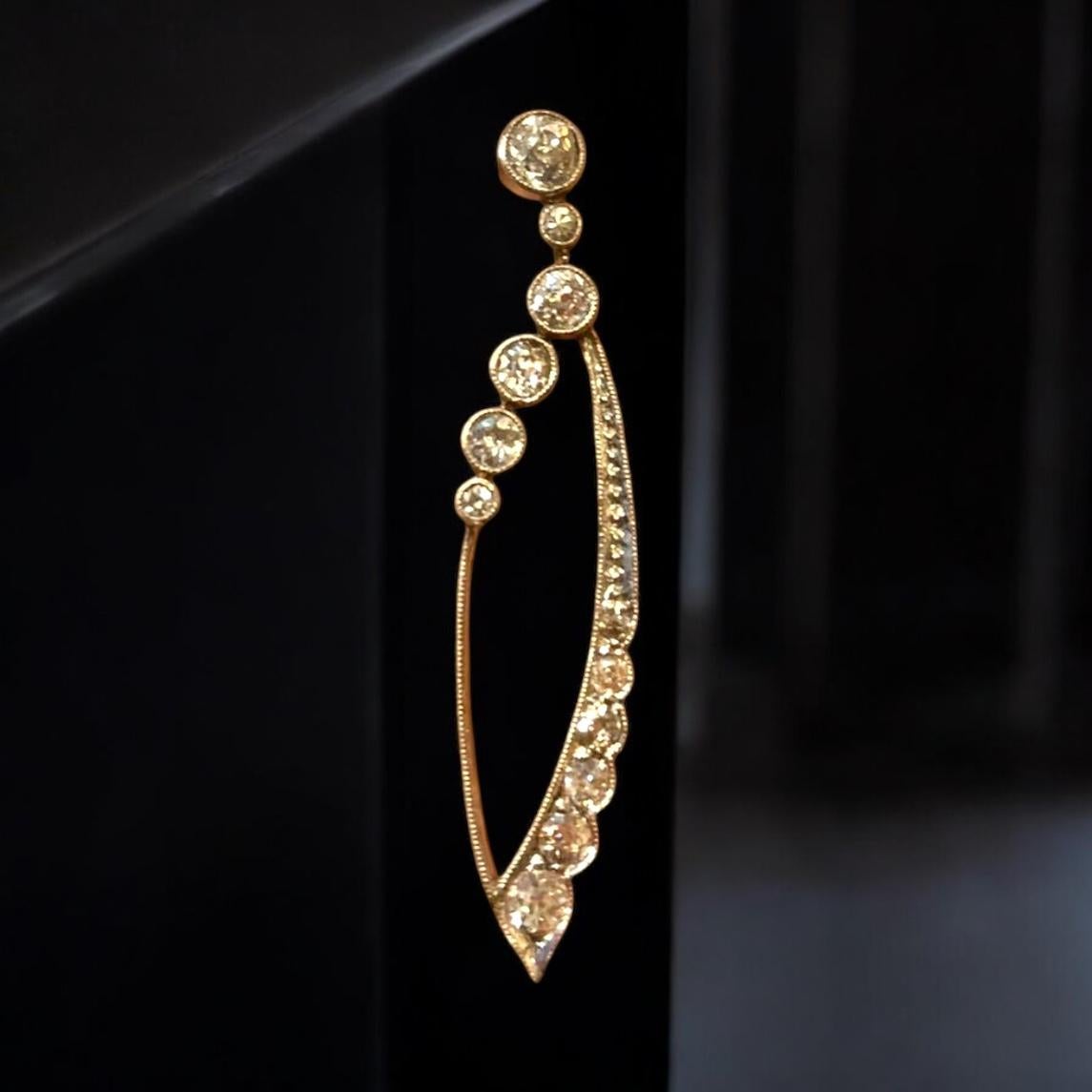 Women's Original Art Deco Long Platinum Diamond Dangle Earrings. Circa 1925 For Sale