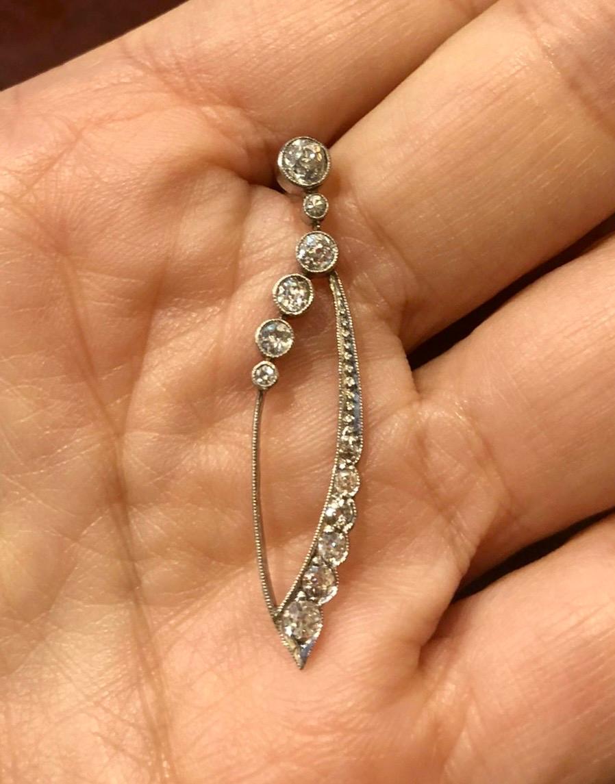 Original Art Deco Long Platinum Diamond Dangle Earrings. Circa 1925 For Sale 1