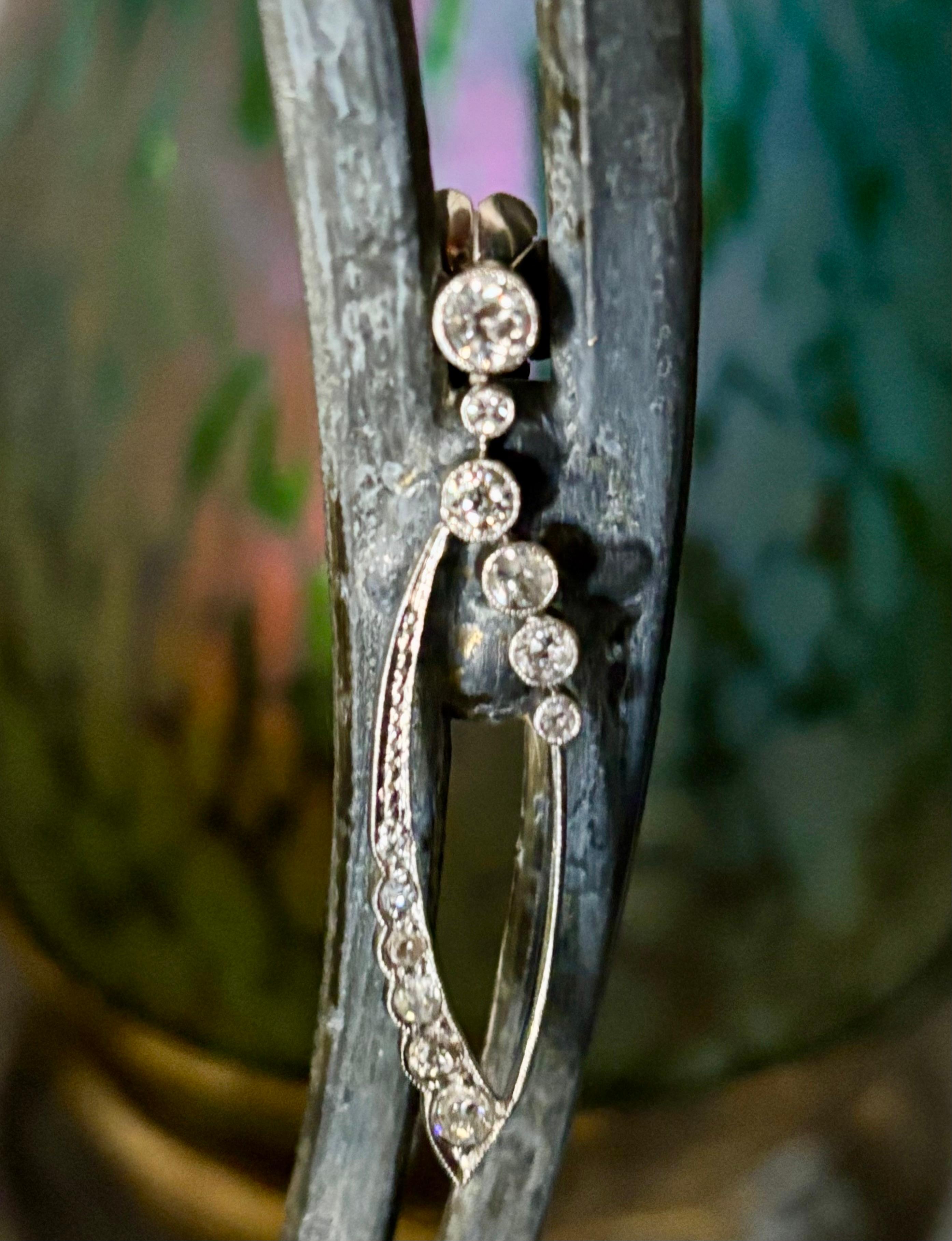 Original Art Deco Long Platinum Diamond Dangle Earrings. Circa 1925 For Sale 4