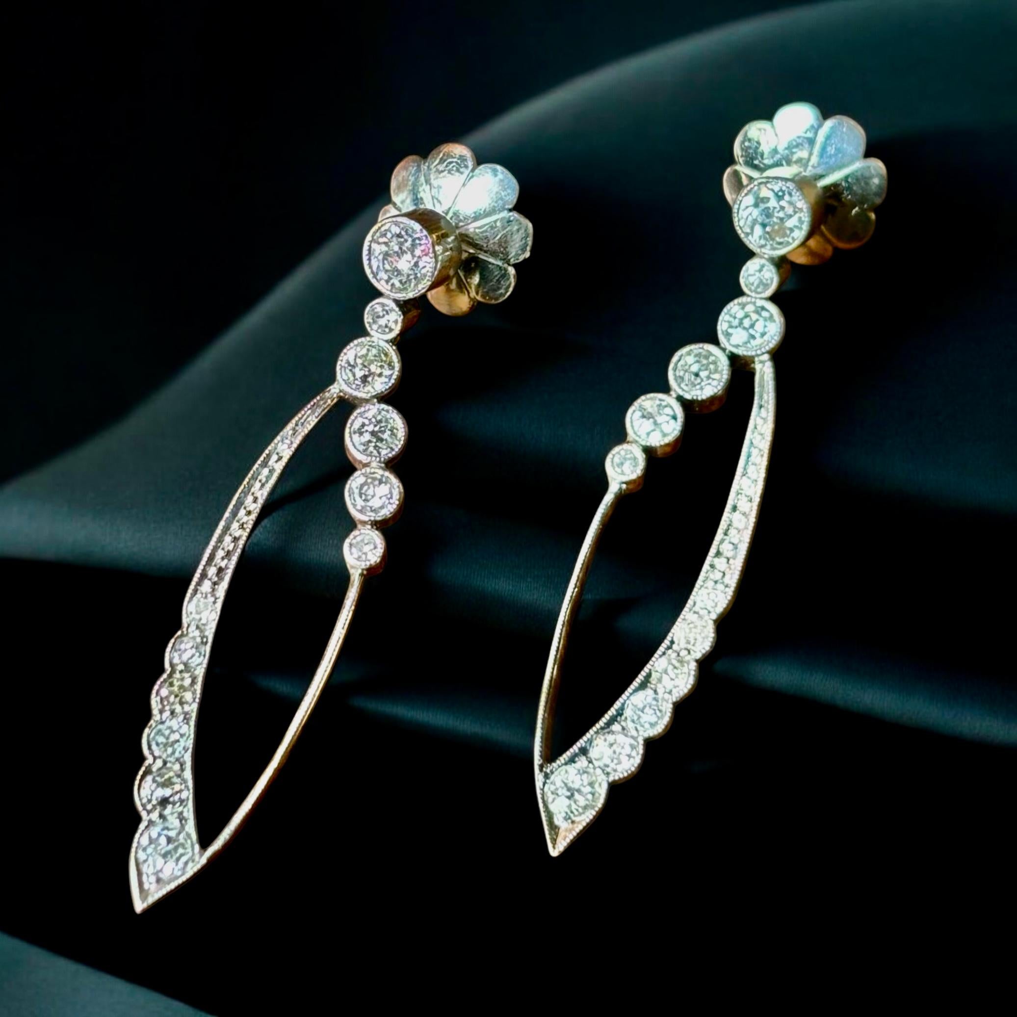Original Art Deco Long Platinum Diamond Dangle Earrings. Circa 1925 For Sale 5