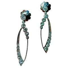 Original Art Deco Long Platinum Diamond Dangle Earrings. Circa 1925