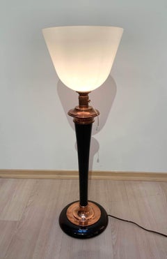 Art Deco 'Mazda' Table Lamp, Copper and Rosewood, France circa 1930