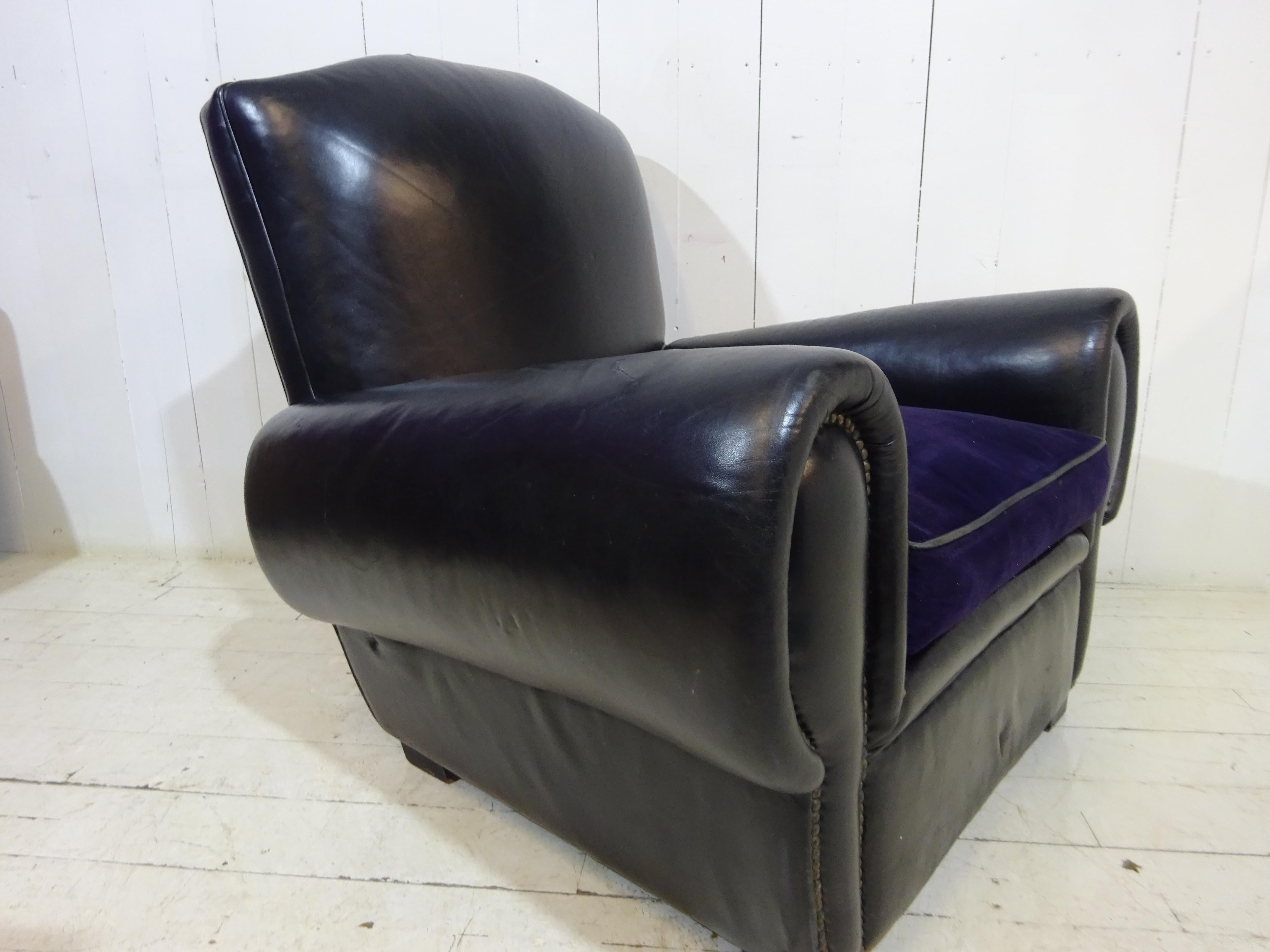 Original Art Deco Moustache Back Leather Club Chair  2