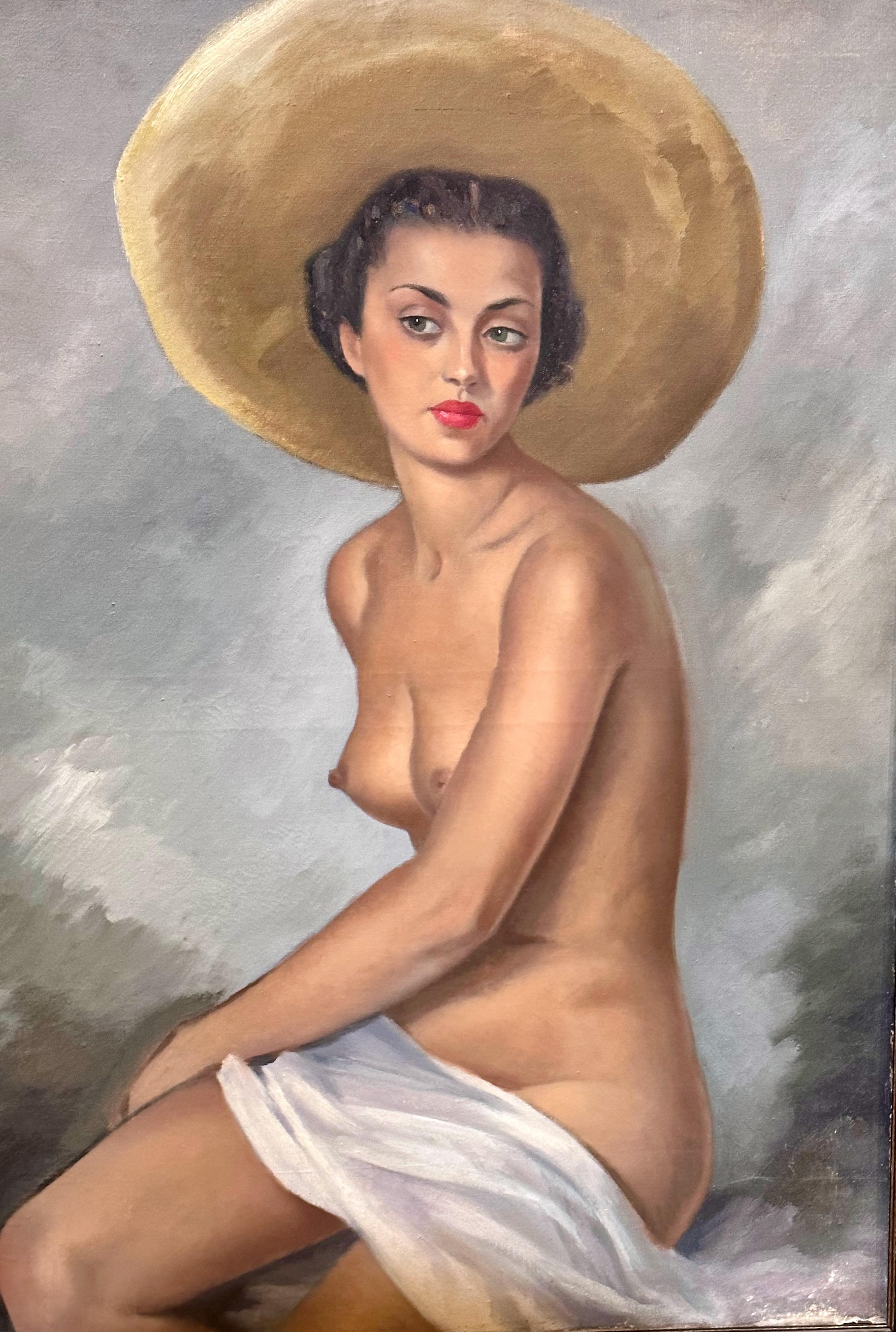Argentin Peinture à l'huile originale Art déco d'un nu sur toile en vente