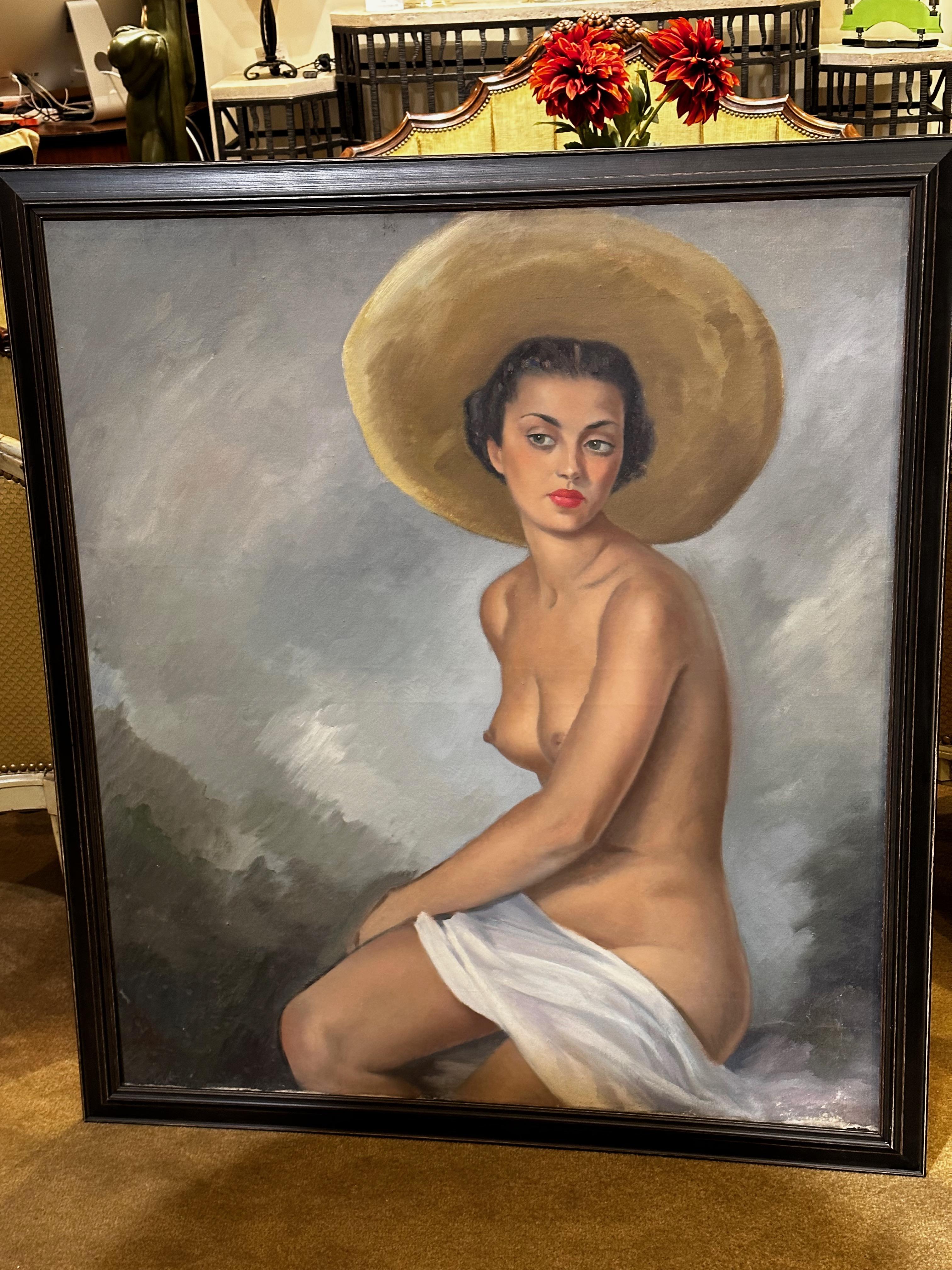 Original Art Deco Nude Painting Oil on Canvas For Sale 1
