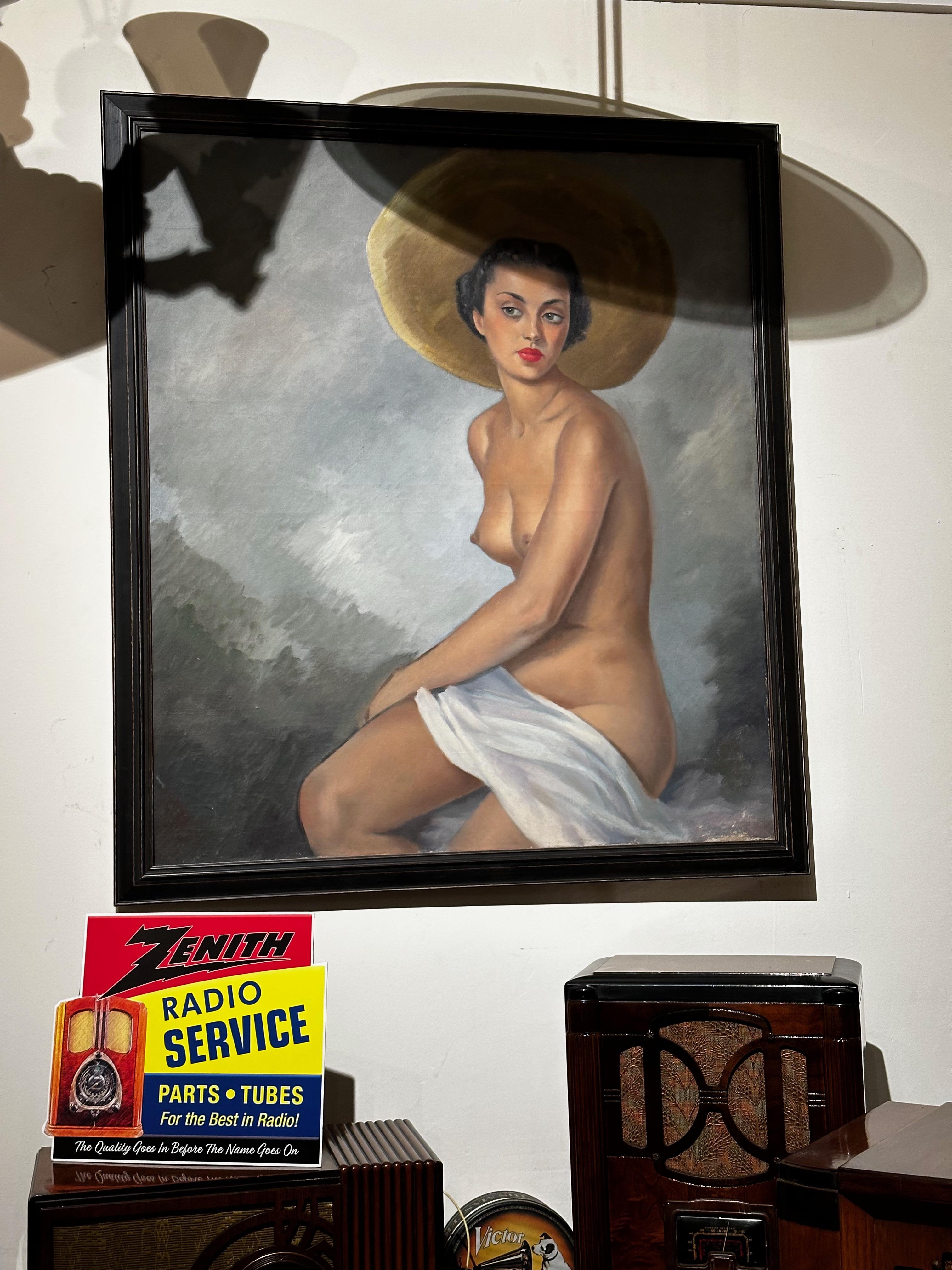 Peinture à l'huile originale Art déco d'un nu sur toile en vente 1