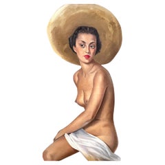 Vintage Original Art Deco Nude Painting Oil on Canvas