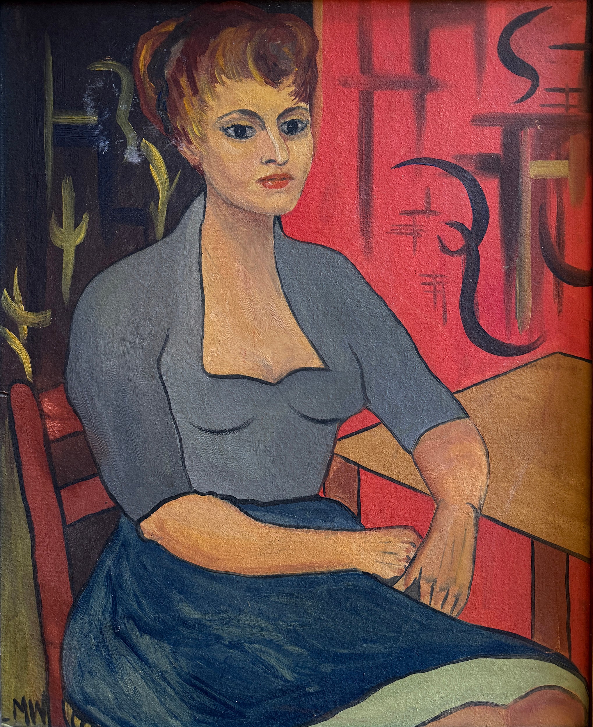 Art Deco Original Painting, Portrait of a Young Woman, Circa 1930