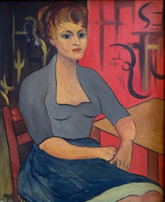 Porträt einer jungen Frau, Art-Déco-Ölgemälde auf Leinwand, um 1930