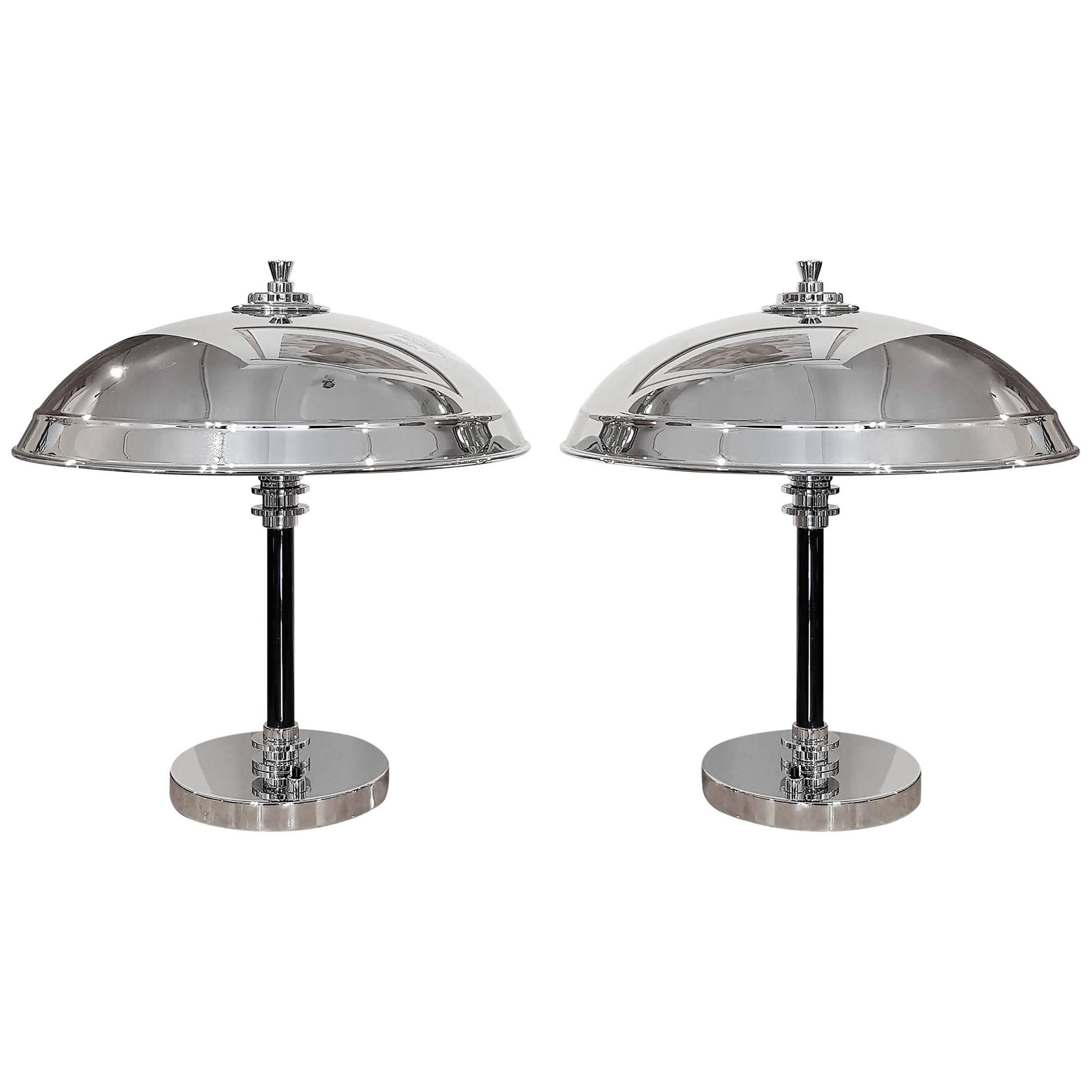 Original Art Deco Pair of Dome Lamps For Sale