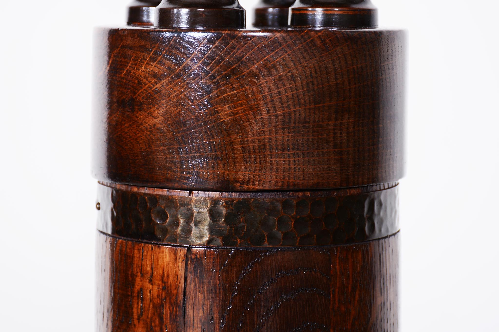 Original Art Deco Pedestal, by Josef Maria Hoffman,  Oak, Brass, Austria, 1920s 2