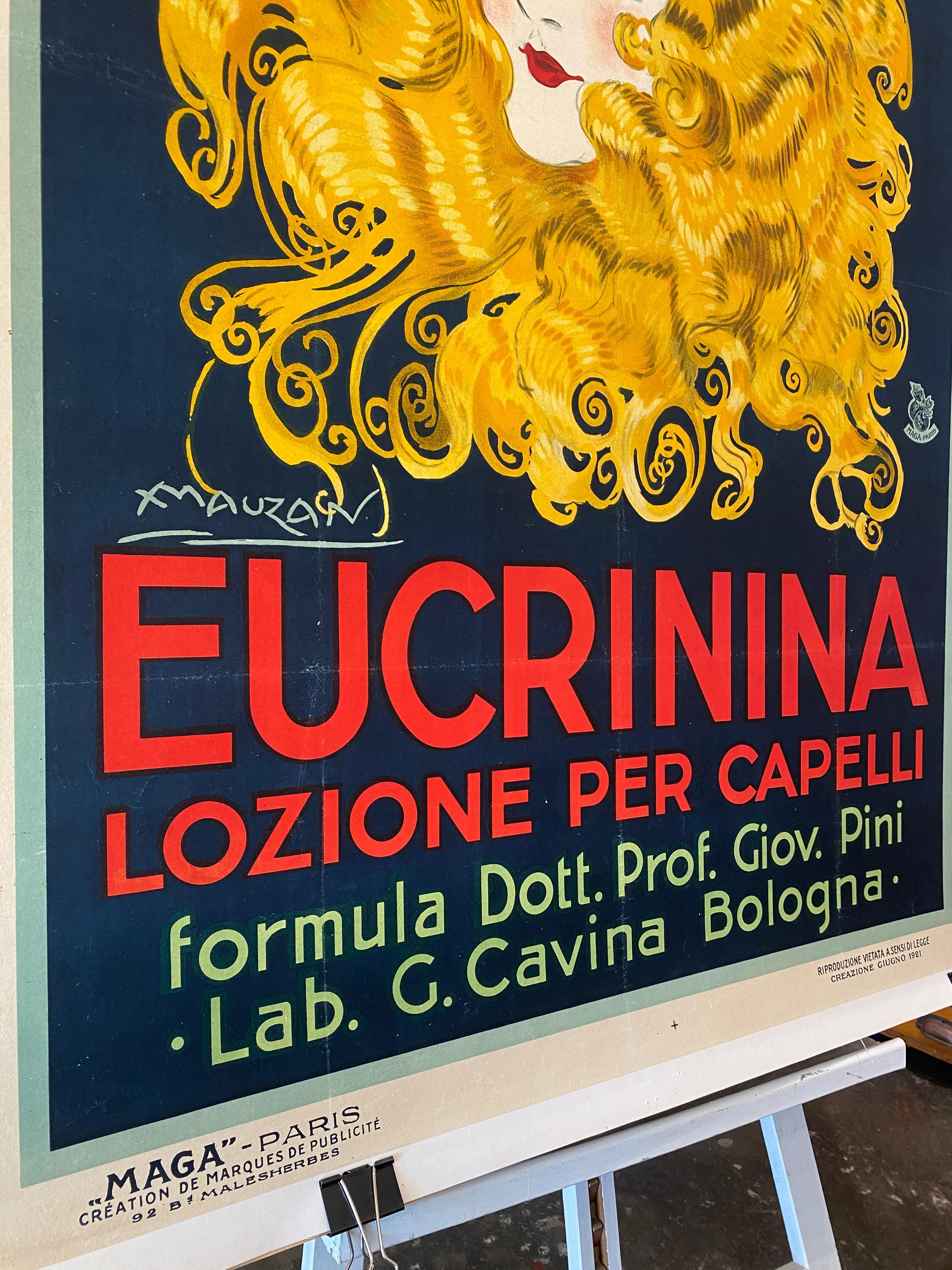 Early 20th Century Original Art Deco Period Poster, 'Eucrinina' Hair Lotion, 1921