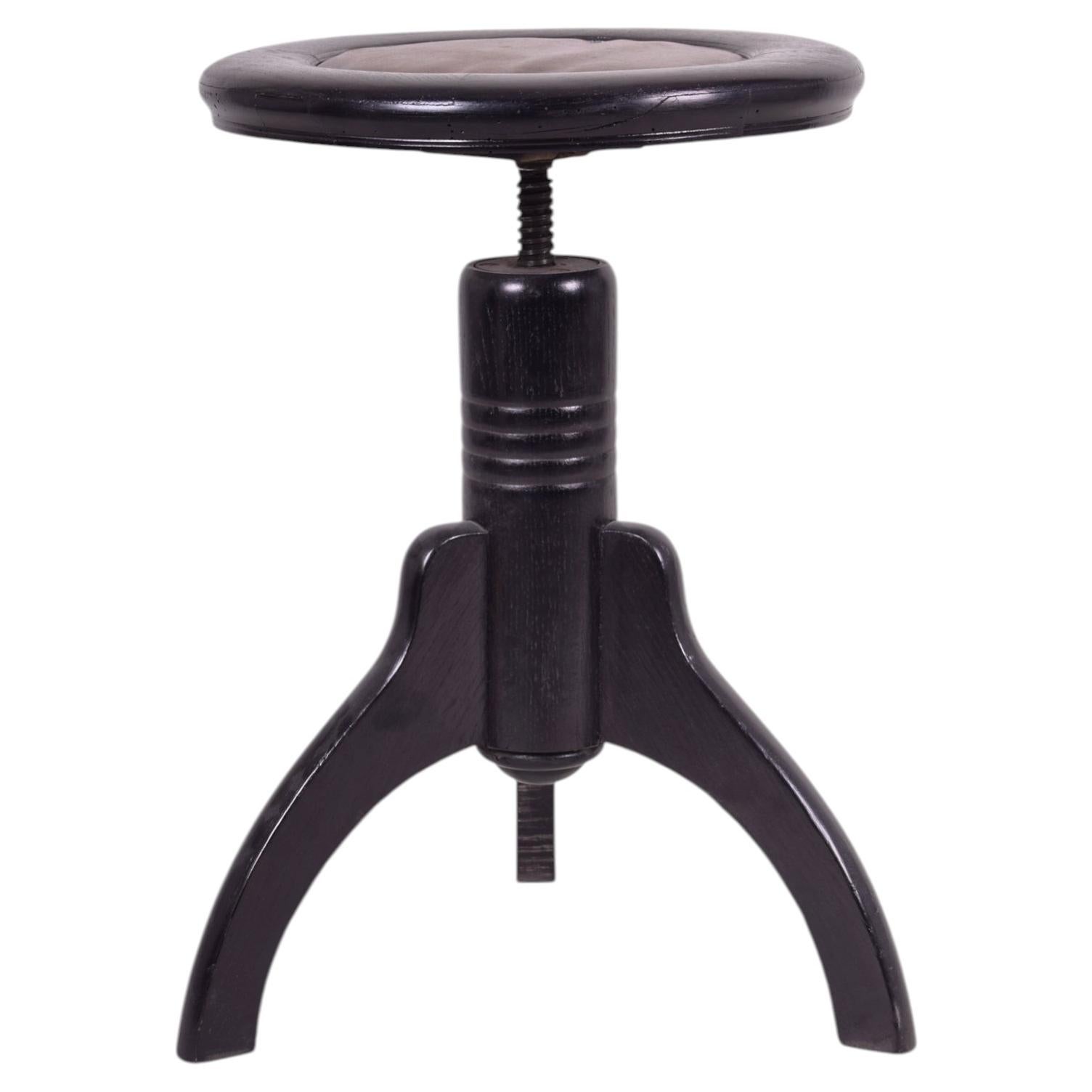 Original Art Deco Piano Swivel Stool, Oak, Revived Polish, Czech, 1920s