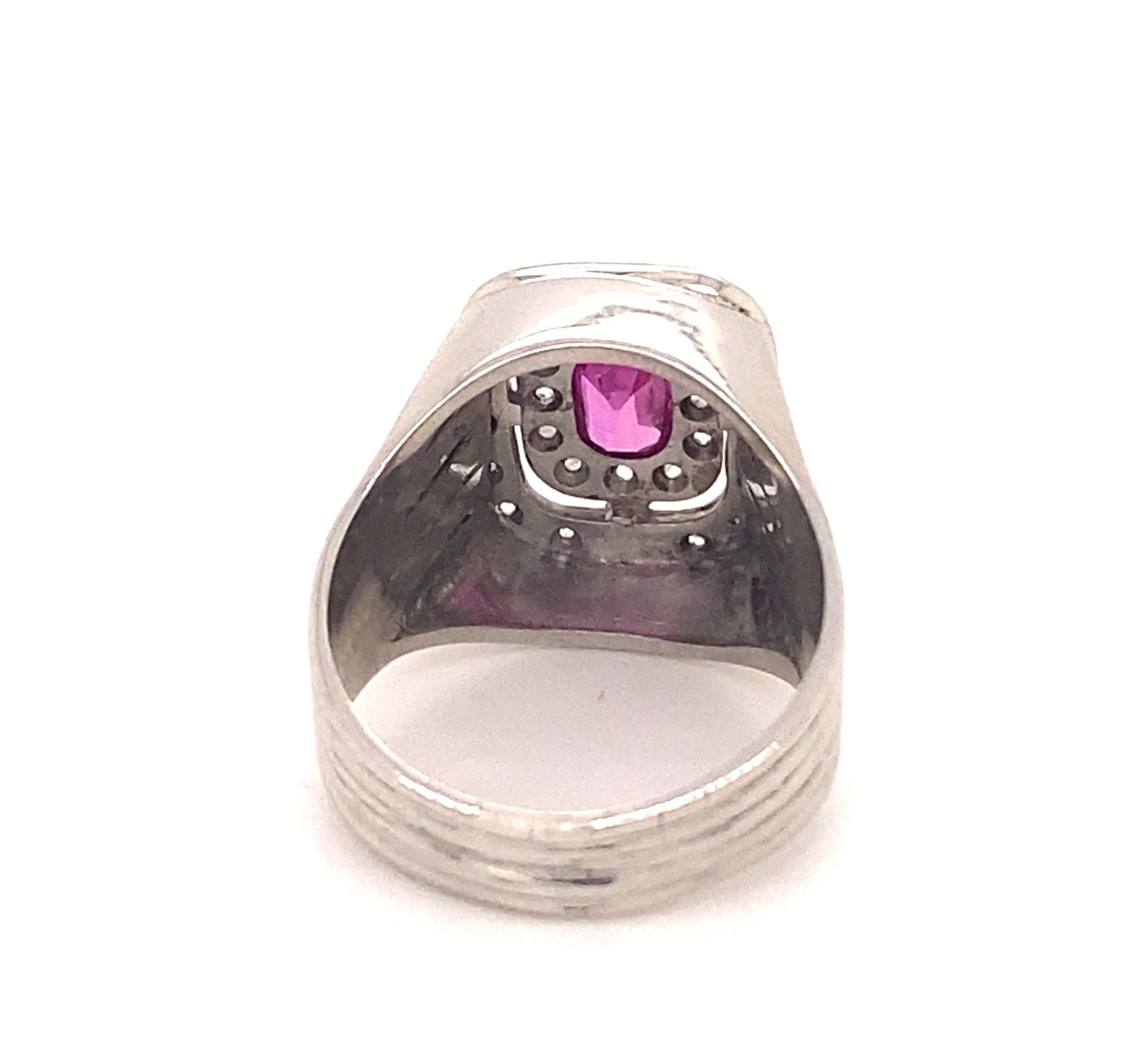 Women's Original Art Deco Pink Tourmaline Diamonds 18K White Gold Ring For Sale
