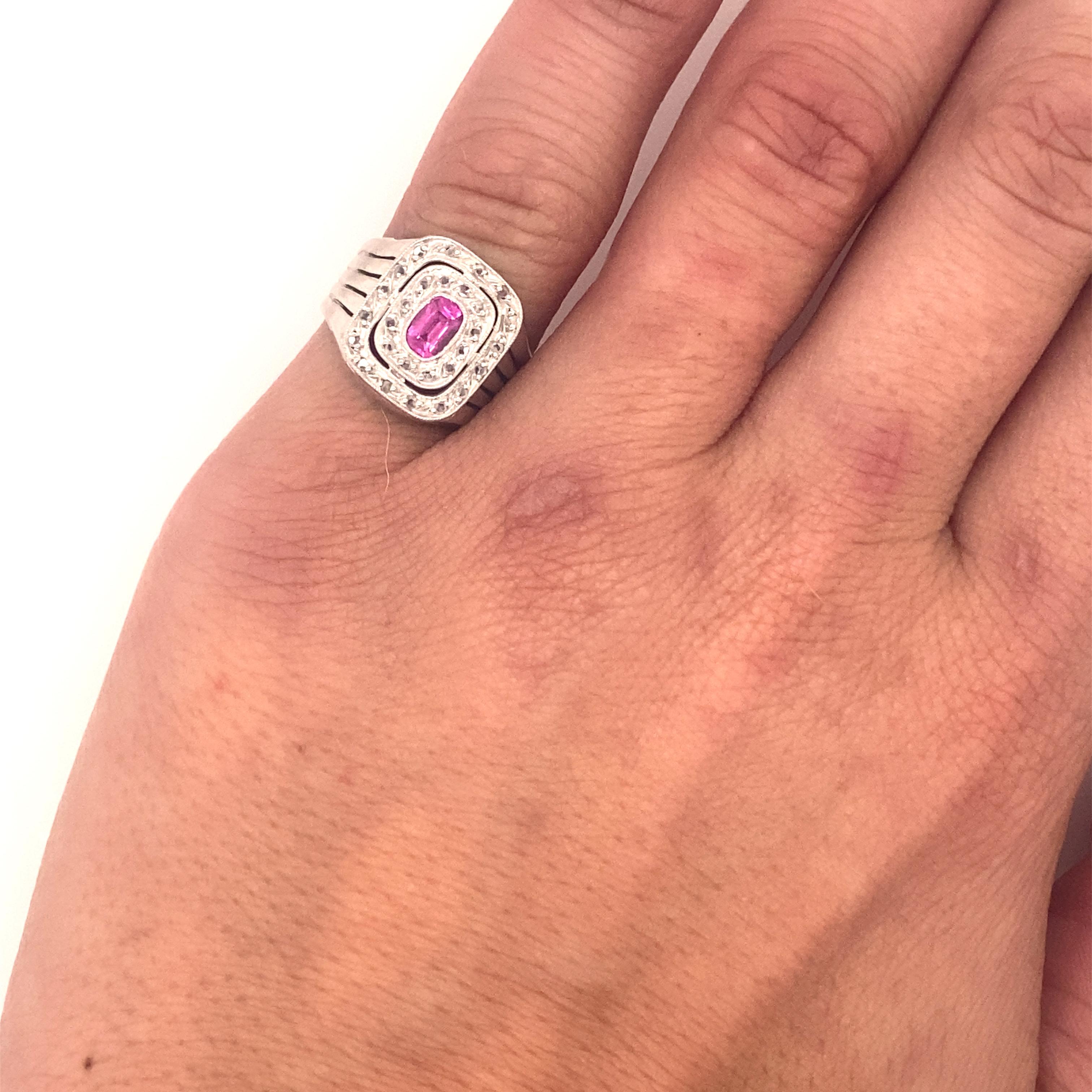 Original Art Deco Pink Tourmaline Diamonds 18K White Gold Ring For Sale 1