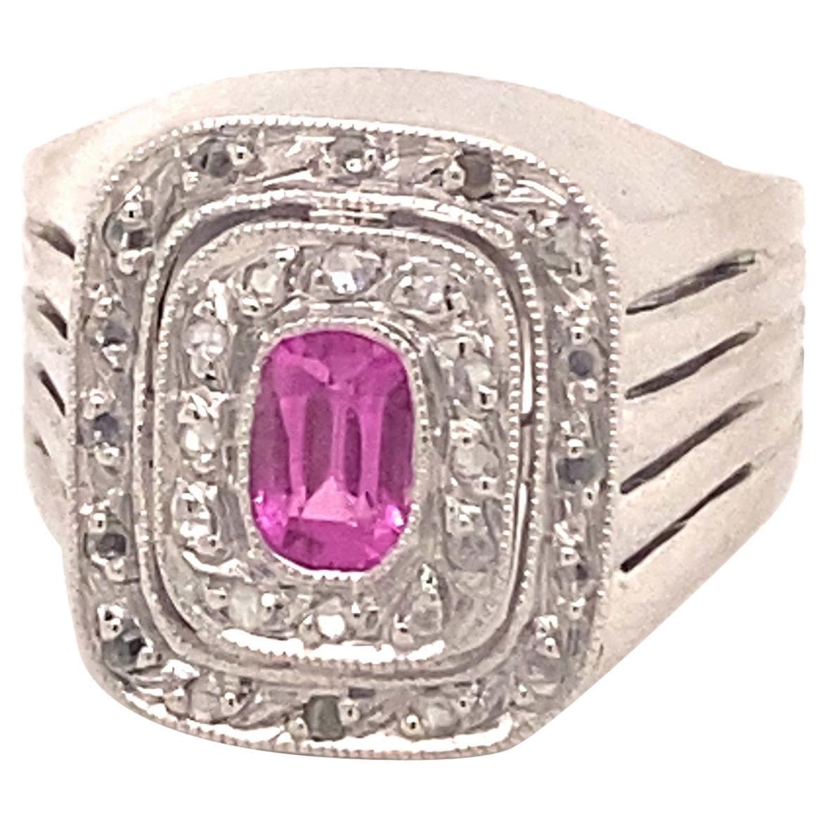 Original Art Deco Pink Tourmaline Diamonds 18K White Gold Ring For Sale