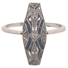 Vintage Original Art Deco Platinum Filigree Sapphire Diamond Ring