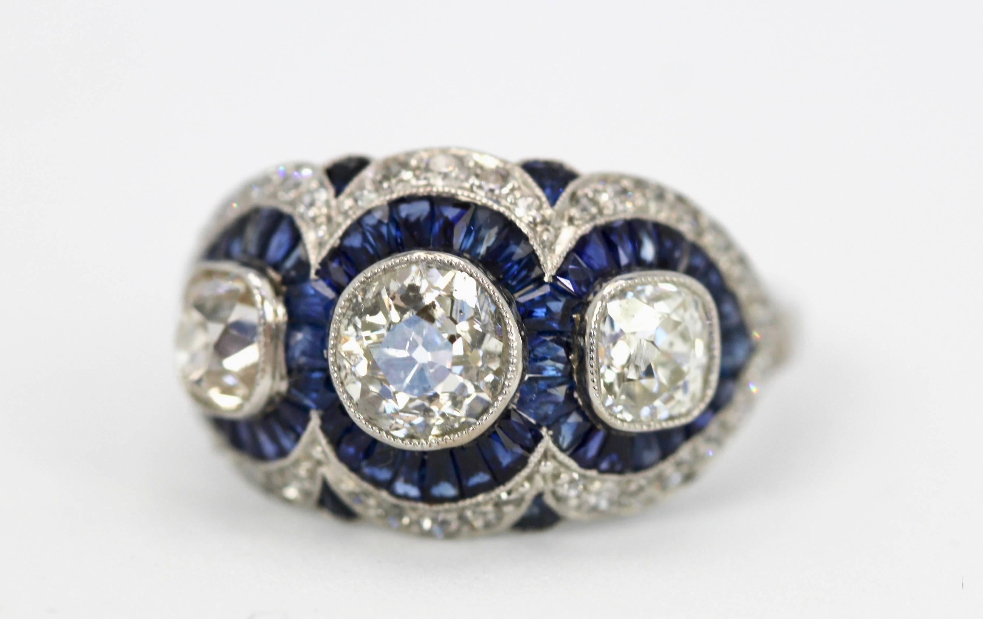 Art Deco  Sapphire Diamond Ring 3.28 Carat For Sale