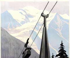 Original Art Deco PLM Poster by Broders - Chamonix Planpraz Le Brevent Cable Car