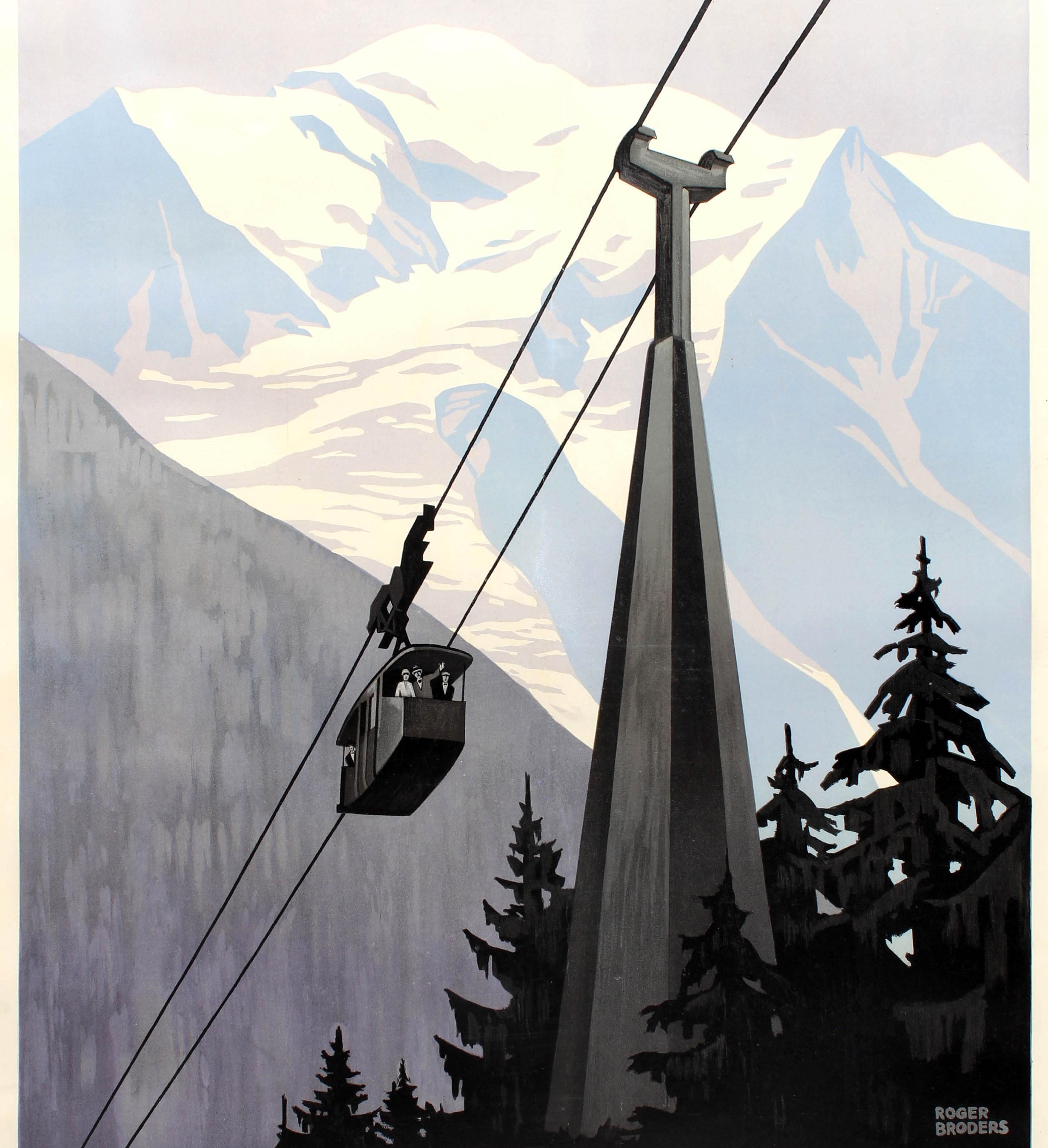 French Original Art Deco PLM Poster by Broders - Chamonix Planpraz Le Brevent Cable Car