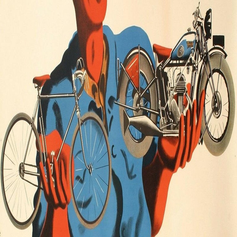French Bellenger, Original Art Deco Motorcycle Poster, Favor Bicycle, 1937 For Sale