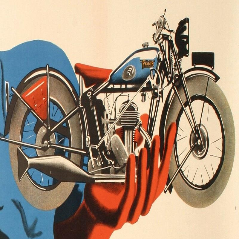 French Bellenger, Original Art Deco Motorcycle Poster, Favor Bicycle, 1937 For Sale