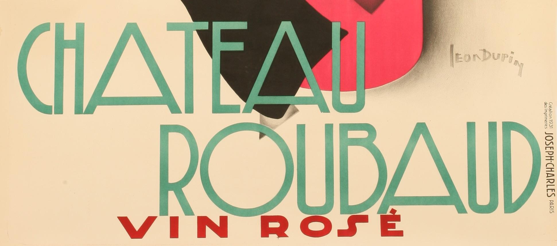 Art Déco Poster originale Art Deco, Leon Dupin, Chateau Roubaud, Vino, Nîmes, Francia, 1931 in vendita