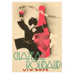 Cartel Art Déco original, Leon Dupin, Chateau Roubaud, Vino, Nîmes, Francia, 1931