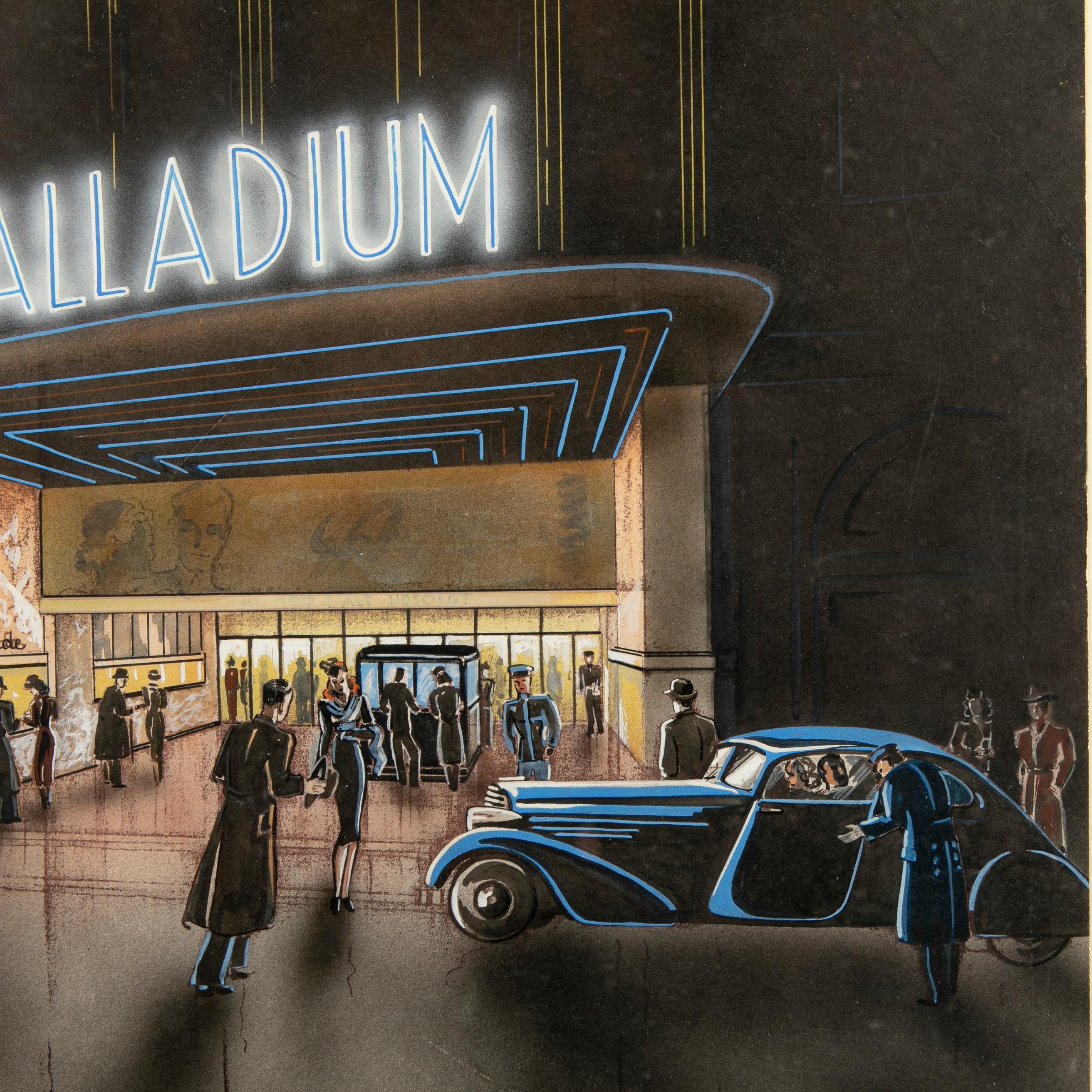 Affiche d'origine Art déco du cinéma Palladium de Svend Koppel Bon état - En vente à Kastrup, DK