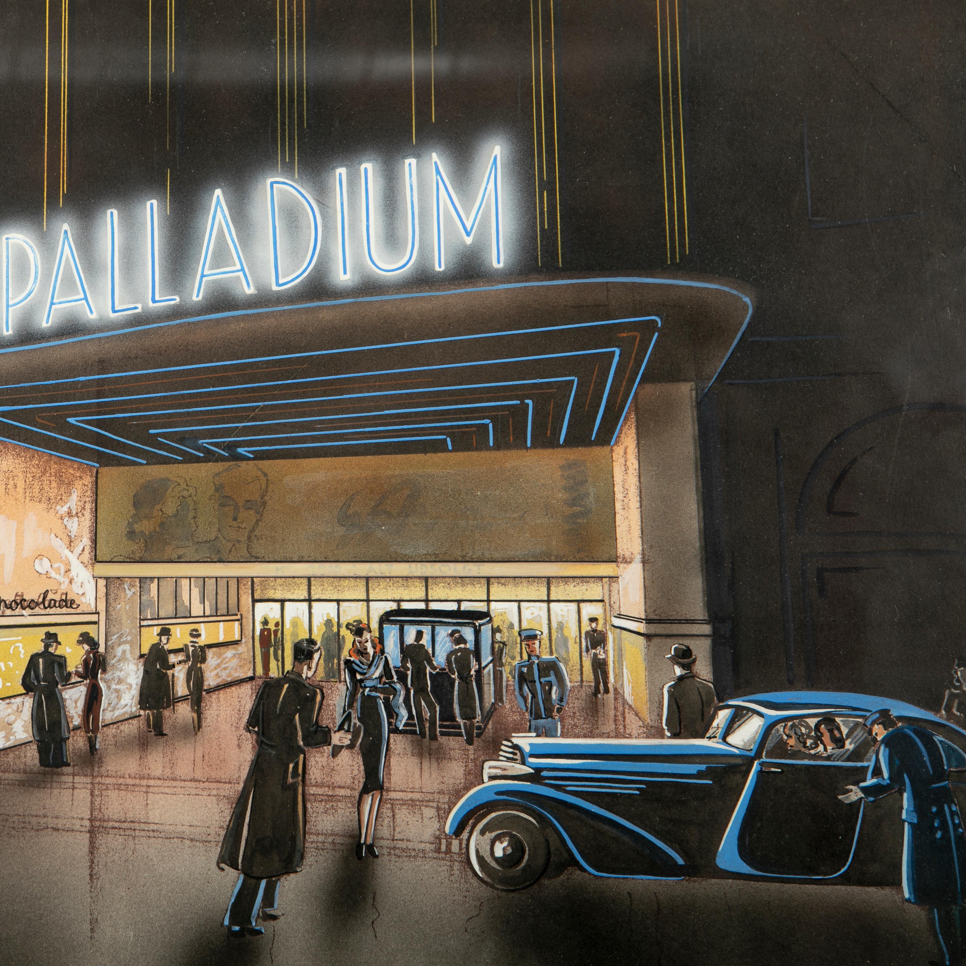 Papier Affiche d'origine Art déco du cinéma Palladium de Svend Koppel en vente