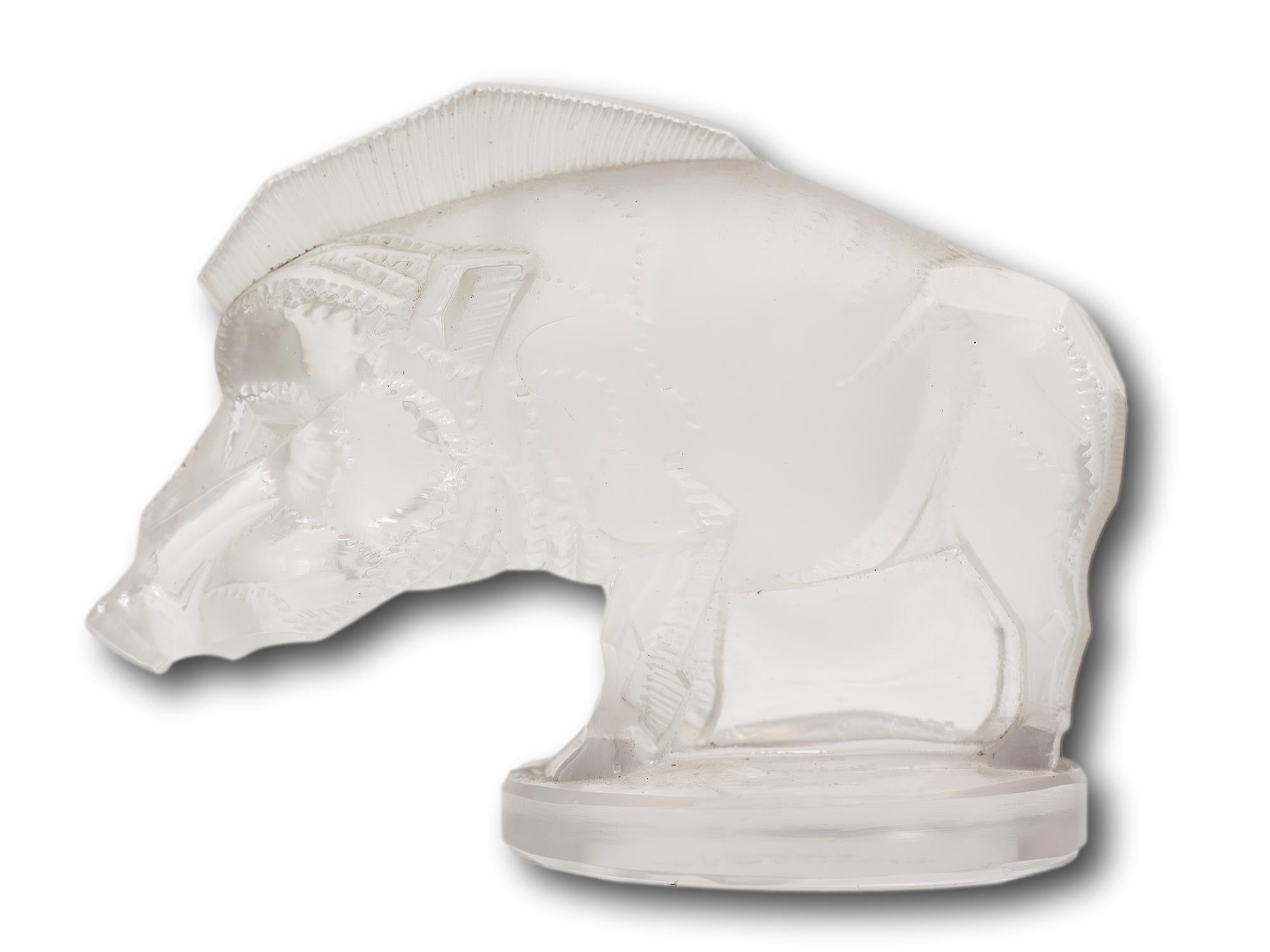 Glass Original Art Deco Rene Lalique Sanglier (Wild Boar) Car Mascot For Sale