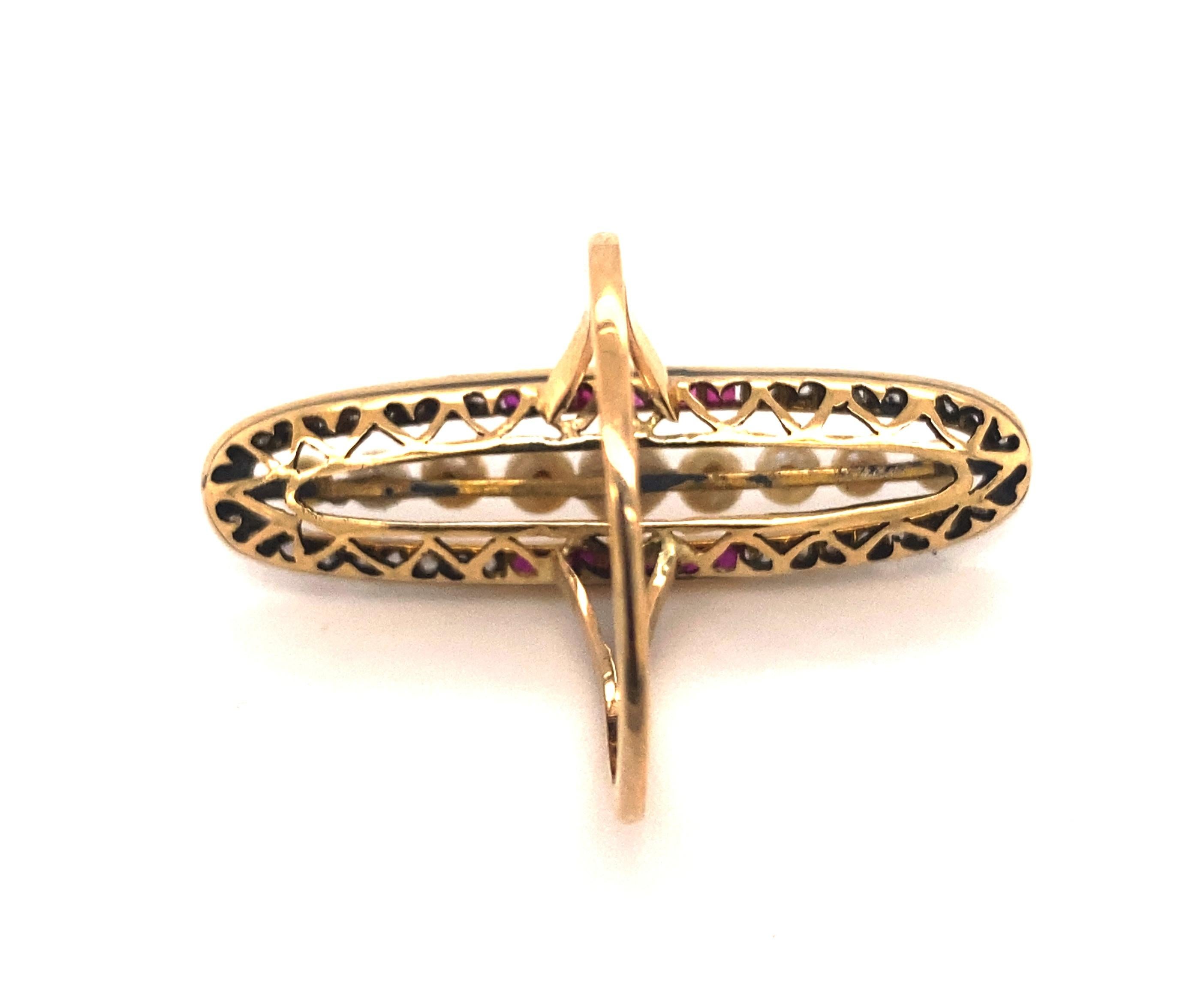 Original Art Deco Ruby Pearl Diamond Oval Shape 18K Yellow Gold Ring 1