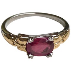 Original Art Deco Ruby Platinum 18 Karat Yellow Gold Ring