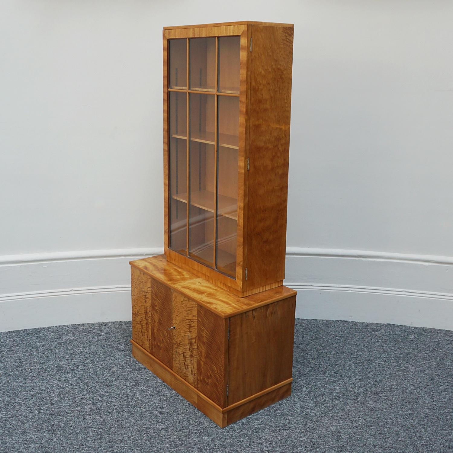 Original Art Deco Satin Birch Veneered Bookcase/Cabinet For Sale 7