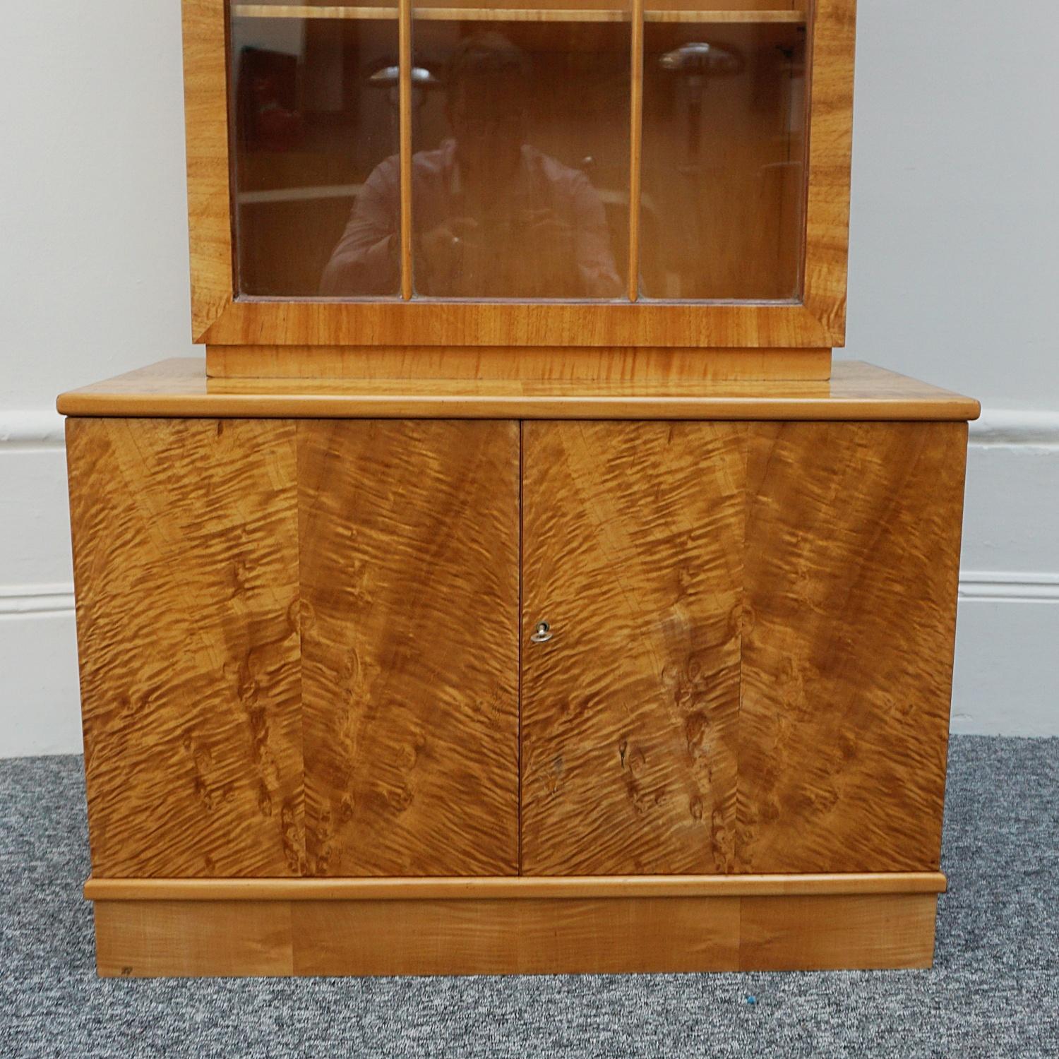 Original Art Deco Satin Birch Veneered Bookcase/Cabinet For Sale 8