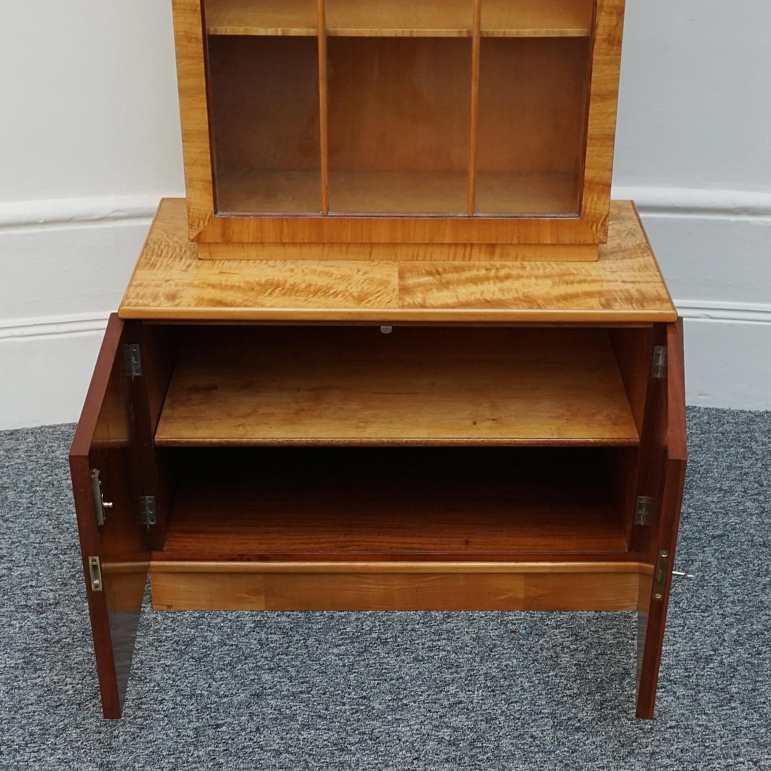 Original Art Deco Satin Birch Veneered Bookcase/Cabinet For Sale 9