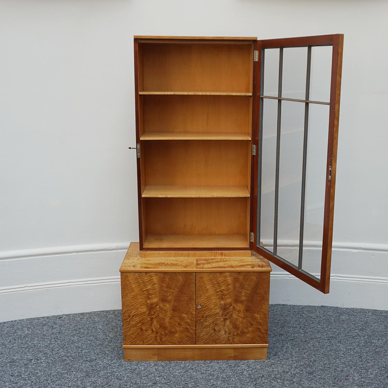 Original Art Deco Satin Birch Veneered Bookcase/Cabinet For Sale 11
